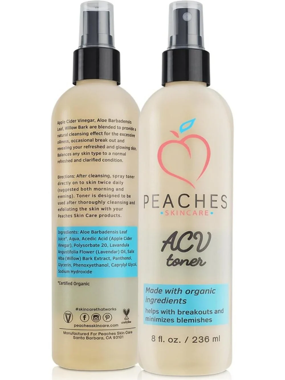 Vegan Apple Cider Vinegar Face Toner with Citrus Extracts - 8 oz Exfoliating